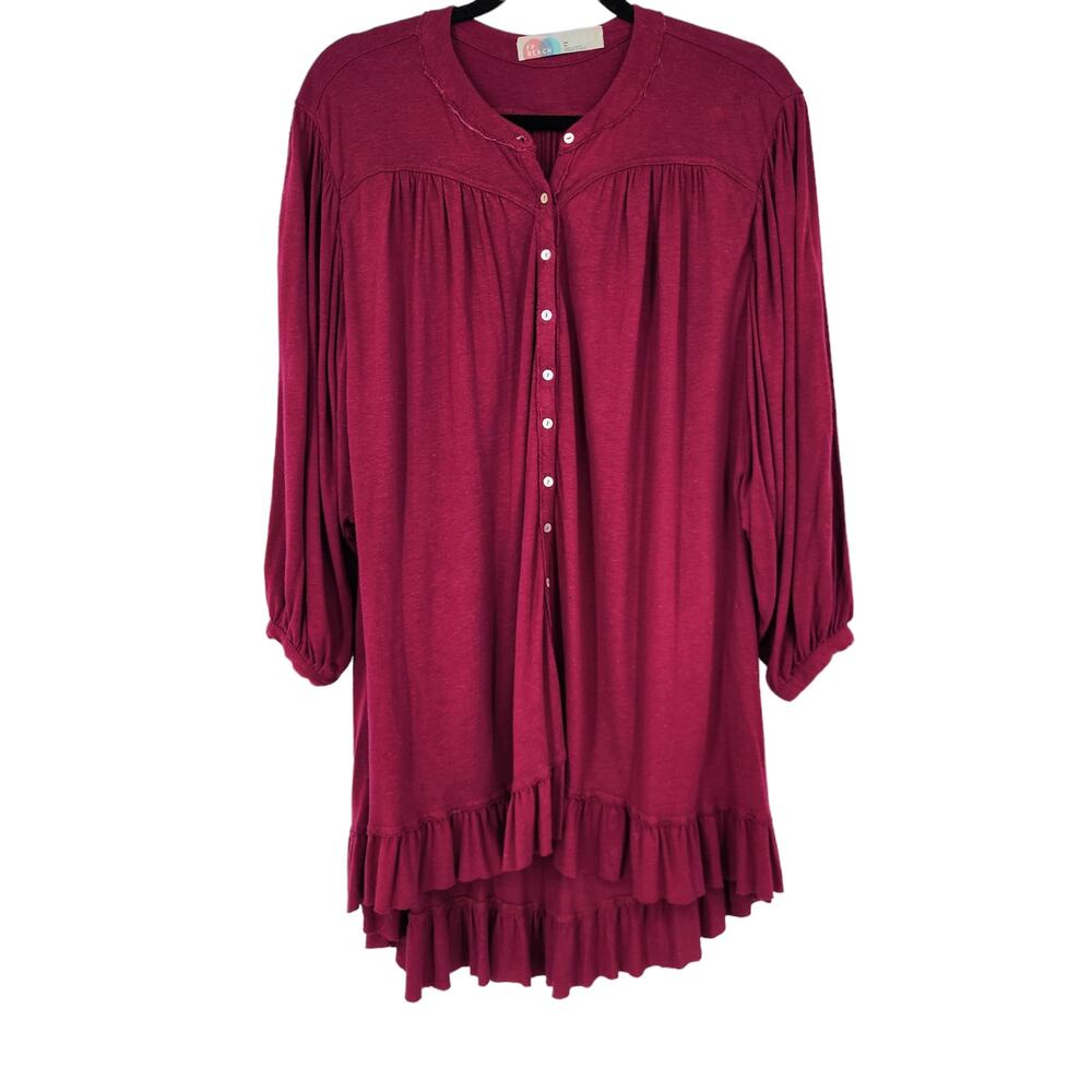 Free People Beach Button Front Tunic Mini Dress Oversized Coverup Size XS